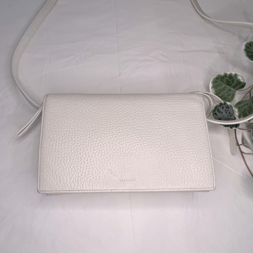 All Saints Fetch White Leather Crossbody Purse